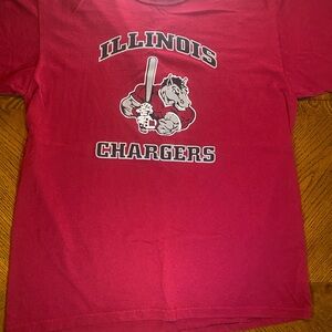 Vintage Illinois Chargers Bulldog Mascot T-Shirt Red Jerzees Heavyweight Blend